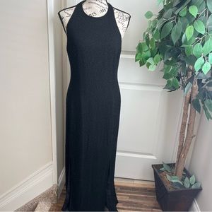 Bieff Basix Vintage Silk Beaded Racerback Side Slits Gown Black Sz M